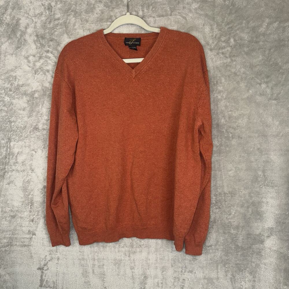 Vintage Pure 2 Ply Cashmere Sweater Mens Large V Neck Burnt Orange Preppy